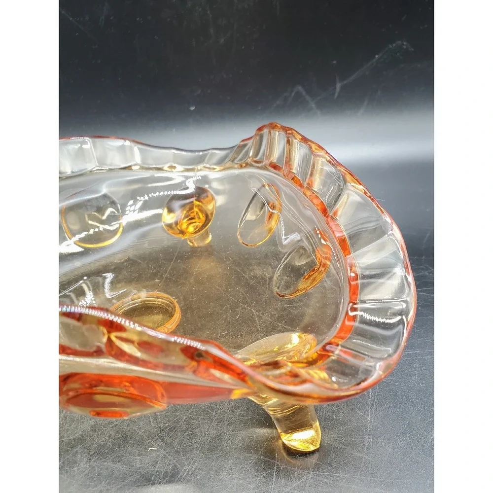 Vintage New Martinsville Glass Amber Thumbprint Footed Bowl Dish 7
